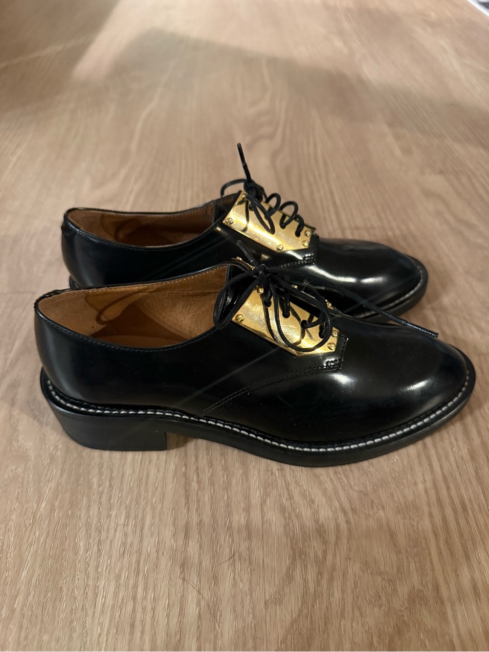 Sandro Black Leather Flats with Gold-Tone Hardware - Picture 6 of 12